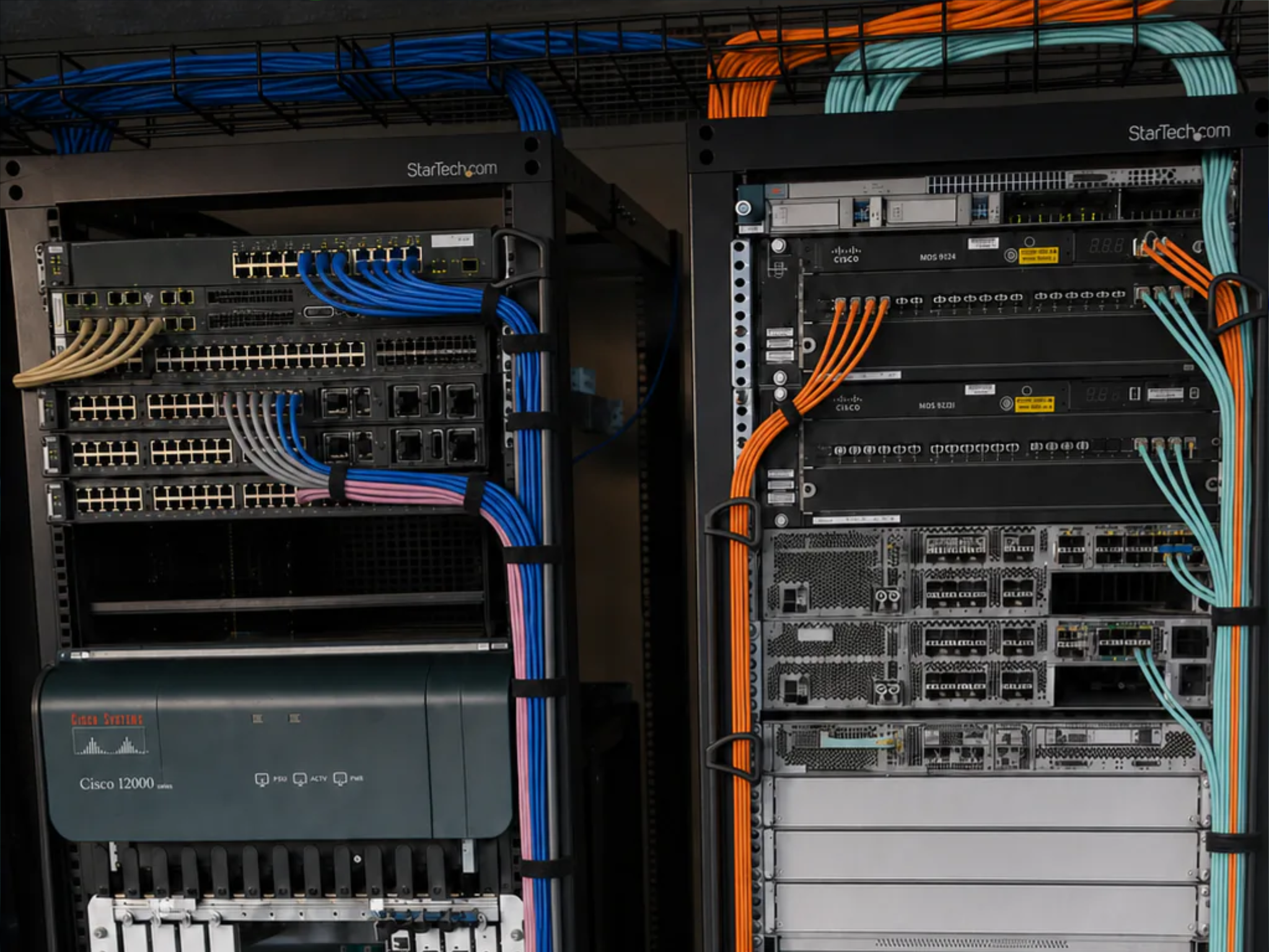 Network racks after structured cable organisation